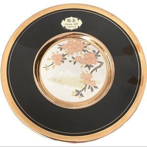 Chokin Art 24K Japan Black Metal Engraved Small Plate